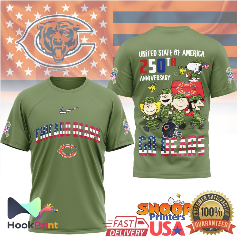 Chicago Bears Snoopy Peanuts 250th Anniversary Military Appreciation Olive T Shirt Chicago Bears Snoopy Peanuts 250th Anniversary Military Appreciation Olive T Shirt