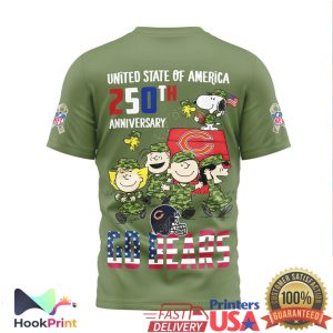 Chicago Bears Snoopy Peanuts 250th Anniversary Military Appreciation Olive T Shirt