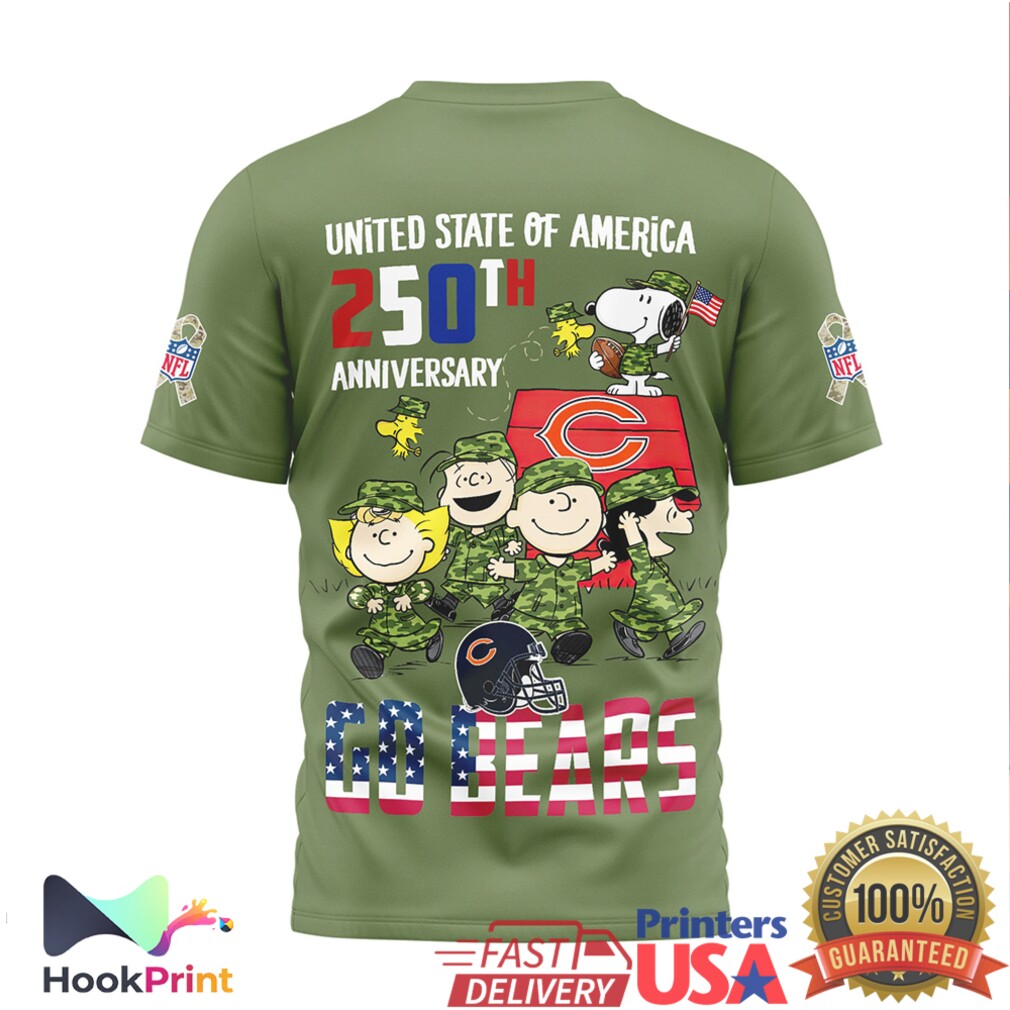 Chicago Bears Snoopy Peanuts 250th Anniversary Military Appreciation Olive T Shirt Chicago Bears Snoopy Peanuts 250th Anniversary Military Appreciation Olive T Shirt