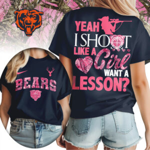 Chicago Bears Yeah I Shoot Like A Girl Pink Camo Hunting NFL Football T Shirt