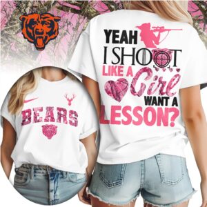 Chicago Bears Yeah I Shoot Like A Girl Pink Camo Hunting NFL Football T Shirt