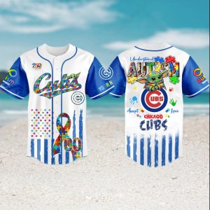 Chicago Cubs Autism Awareness Baby Yoda Custom Baseball Jersey