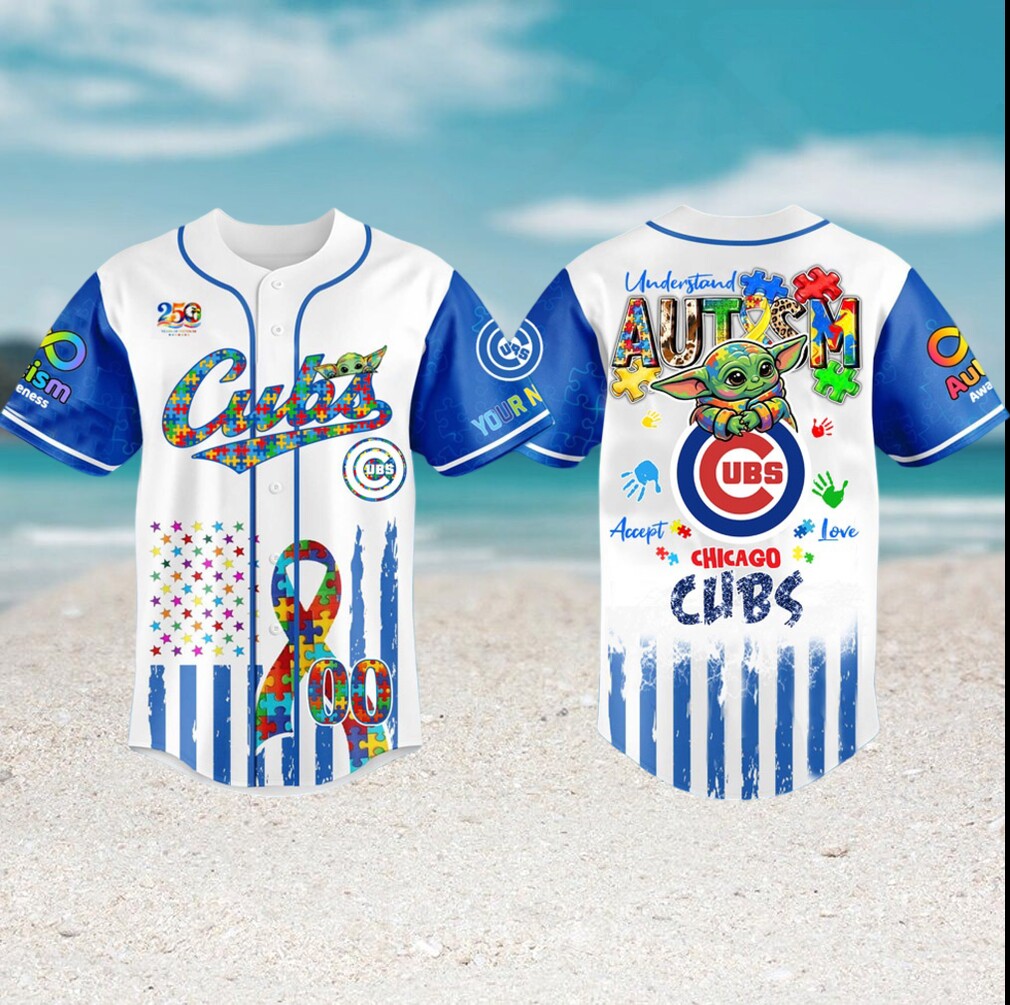 Chicago Cubs Autism Awareness Baby Yoda Custom Baseball Jersey Chicago Cubs Autism Awareness Baby Yoda Custom Baseball Jersey