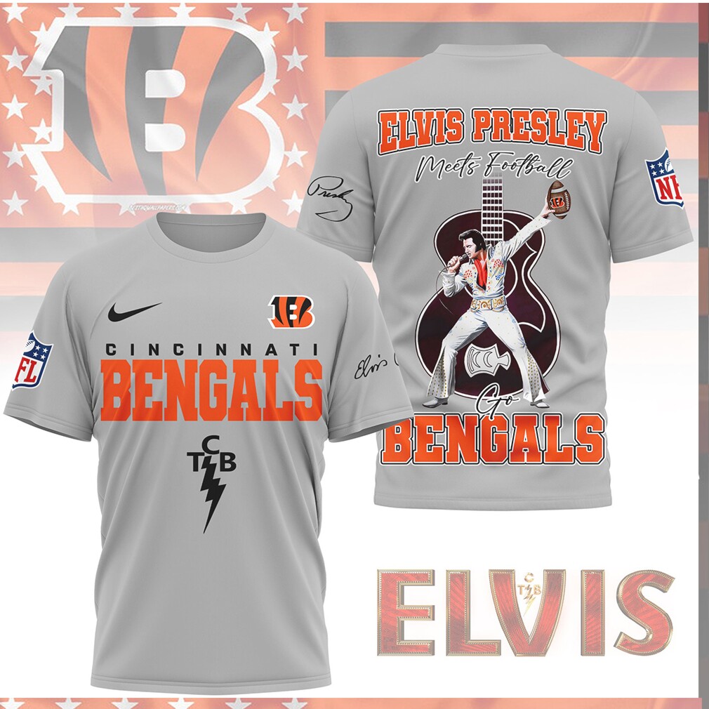 Cincinnati Bengals Elvis Presley Meets Football TCB Fan Gear Shirt Cincinnati Bengals Elvis Presley Meets Football TCB Fan Gear Shirt