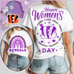 Cincinnati Bengals Happy Womens Day NFL Purple Leopard Rainbow Shirt