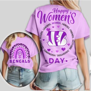 Cincinnati Bengals Happy Womens Day NFL Purple Leopard Rainbow Shirt