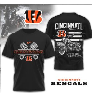 Cincinnati Bengals Motorcycle Flag Design Live to Ride Shirt