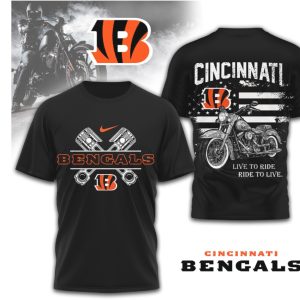 Cincinnati Bengals Motorcycle Heritage Biker Flag Design Orange Black NFL Fan T Shirt
