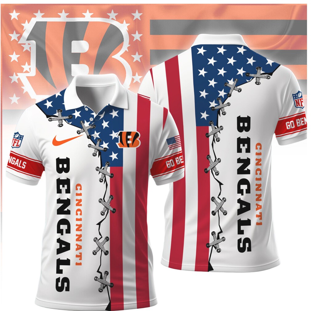 Cincinnati Bengals NFL Stars and Stripes Patriotic Lace Up Polo Cincinnati Bengals NFL Stars and Stripes Patriotic Lace Up Polo