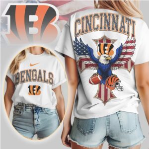 Cincinnati Bengals Patriotic Eagle American Flag Cross NFL Football T Shirt