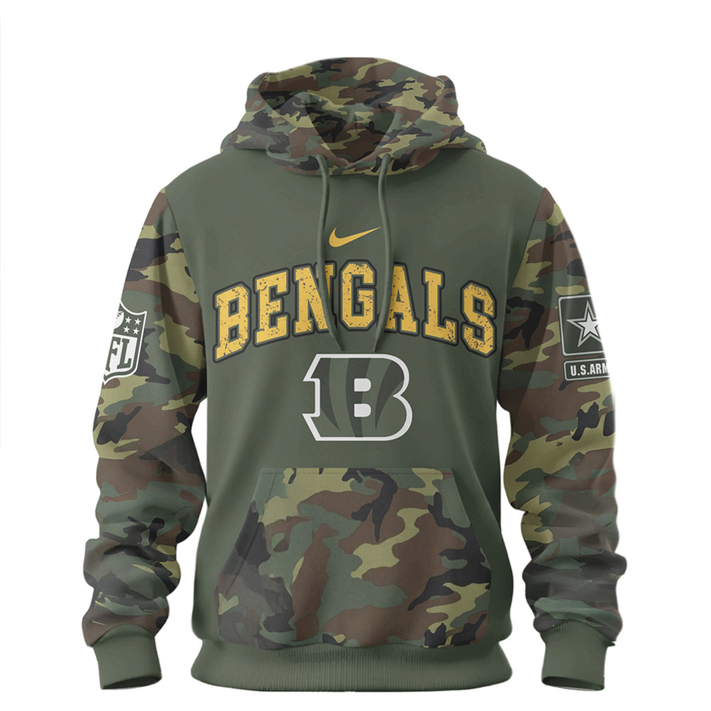 Cincinnati Bengals U.S. Army 250th Anniversary Camo T Shirt Cincinnati Bengals U.S. Army 250th Anniversary Camo T Shirt