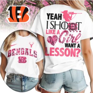 Cincinnati Bengals Yeah I Shoot Like A Girl Pink Camo Hunting NFL Football T Shirt