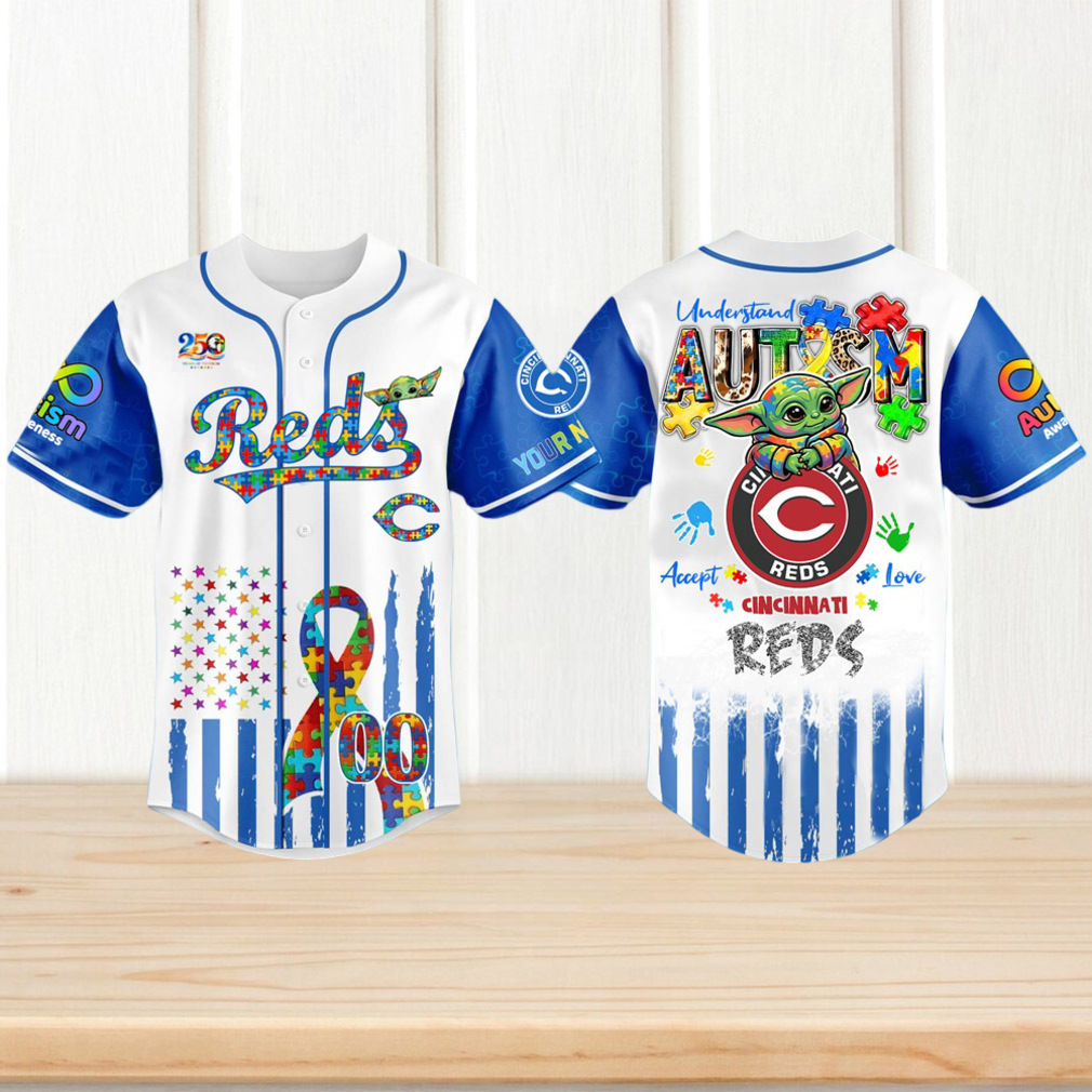 Cincinnati Reds Autism Awareness Baby Yoda Custom Baseball Jersey Cincinnati Reds Autism Awareness Baby Yoda Custom Baseball Jersey