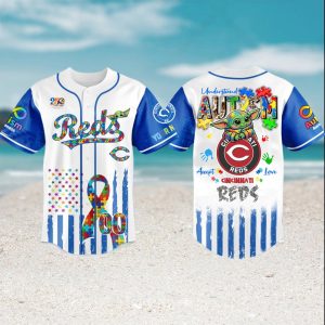 Cincinnati Reds Autism Awareness Baby Yoda Custom Baseball Jersey