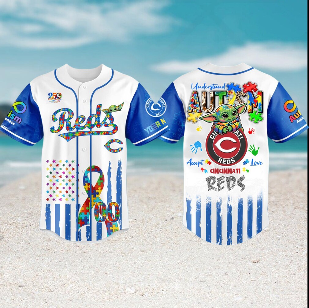 Cincinnati Reds Autism Awareness Baby Yoda Custom Baseball Jersey Cincinnati Reds Autism Awareness Baby Yoda Custom Baseball Jersey