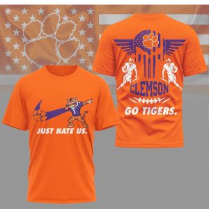 Clemson Tigers “Just Hate Us” Dabbing Tiger Paw Gameday T Shirt Clemson Tigers “Just Hate Us” Dabbing Tiger Paw Gameday T Shirt