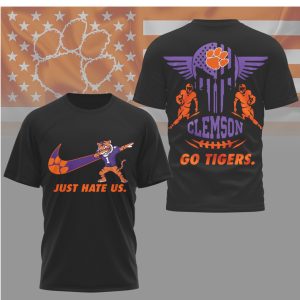 Clemson Tigers “Just Hate Us” Dabbing Tiger Paw Gameday T Shirt