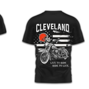 Cleveland Browns Biker Live To Ride Motorcycle Flag Design Orange Brown T Shirt