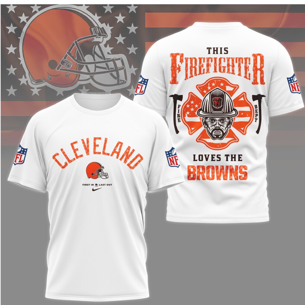 Cleveland Browns Firefighter Men's NFL Hero Distressed Design Orange Brown Fan T Shirt Cleveland Browns Firefighter Men's NFL Hero Distressed Design Orange Brown Fan T Shirt