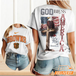 Cleveland Browns God Bless America 250 Years of Freedom Patriotic Eagle T Shirt