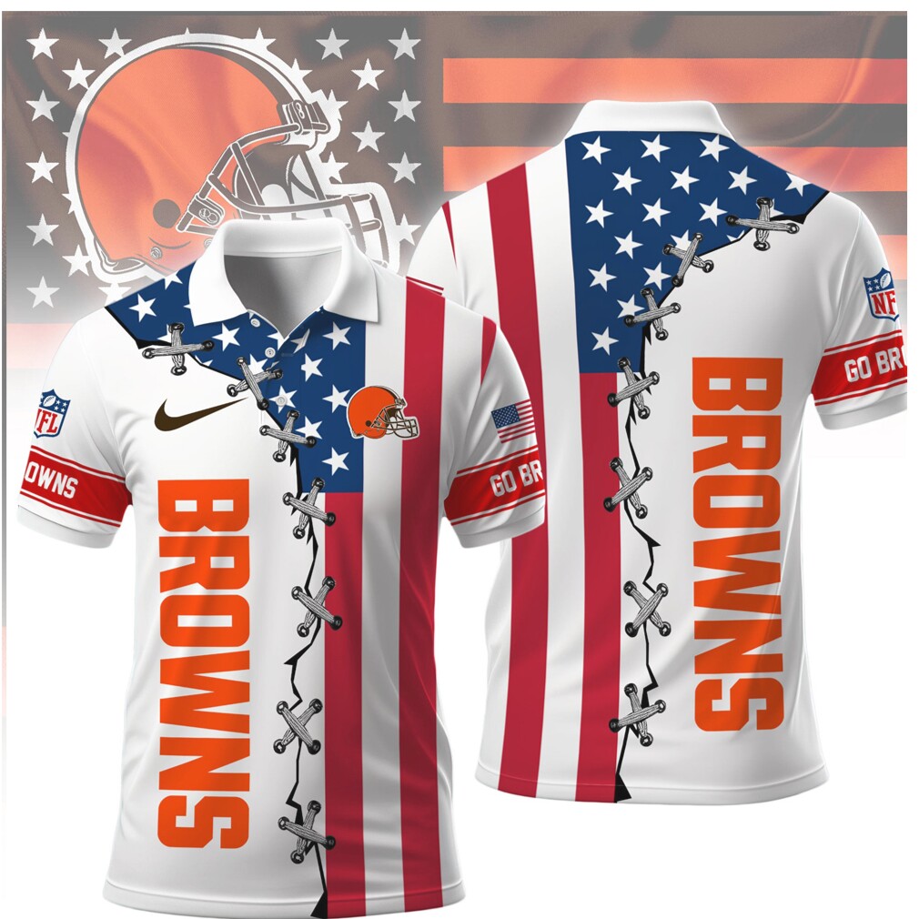 Cleveland Browns NFL American Flag Aesthetic Lace Up Polo Shirt Cleveland Browns NFL American Flag Aesthetic Lace Up Polo Shirt