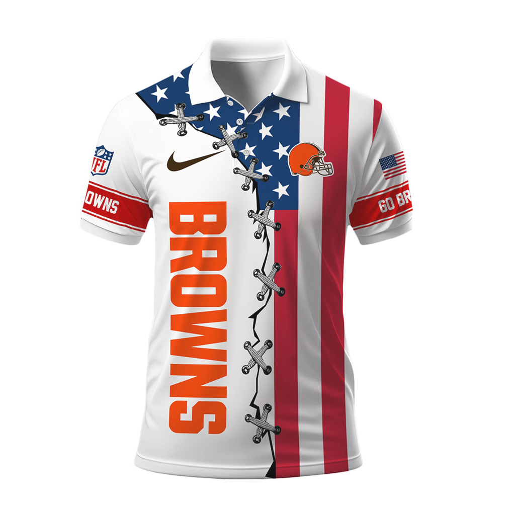 Cleveland Browns NFL American Flag Aesthetic Lace Up Polo Shirt Cleveland Browns NFL American Flag Aesthetic Lace Up Polo Shirt