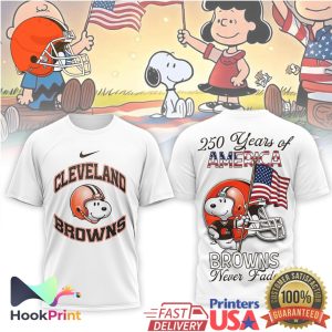 Cleveland Browns Snoopy 250 Years of America NFL Patriotic T Shirt