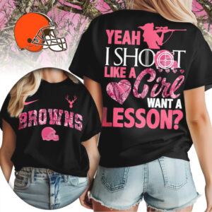 Cleveland Browns Yeah I Shoot Like A Girl Pink Camo Hunting NFL Football T Shirt