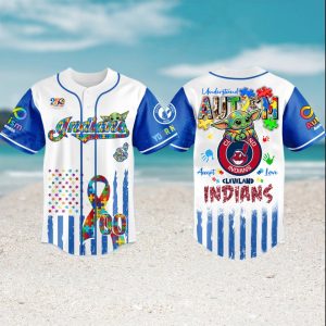 Cleveland Indians Autism Awareness Baby Yoda Custom Baseball Jersey