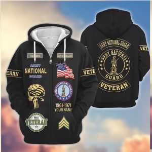 Custom Army National Guard Veteran Punisher Skull Ribbon 3D Hoodie
