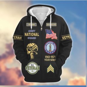 Custom Army National Guard Veteran Punisher Skull Ribbon 3D Hoodie