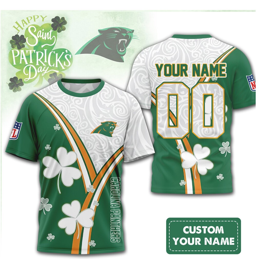 Custom Carolina Panthers St. Patrick’s Day Clover NFL Shirt Custom Carolina Panthers St. Patrick’s Day Clover NFL Shirt