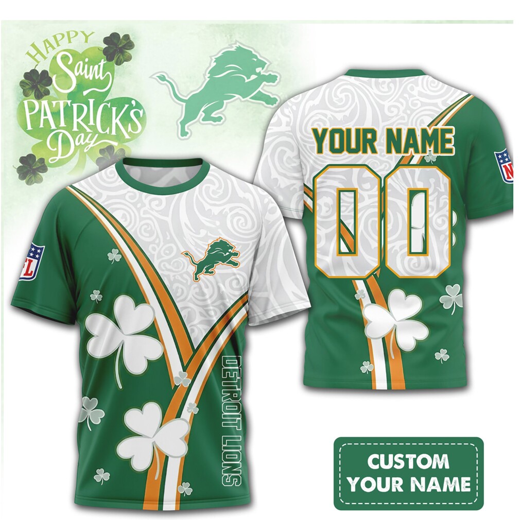Custom Detroit Lions St. Patrick’s Day Clover NFL Shirt Custom Detroit Lions St. Patrick’s Day Clover NFL Shirt