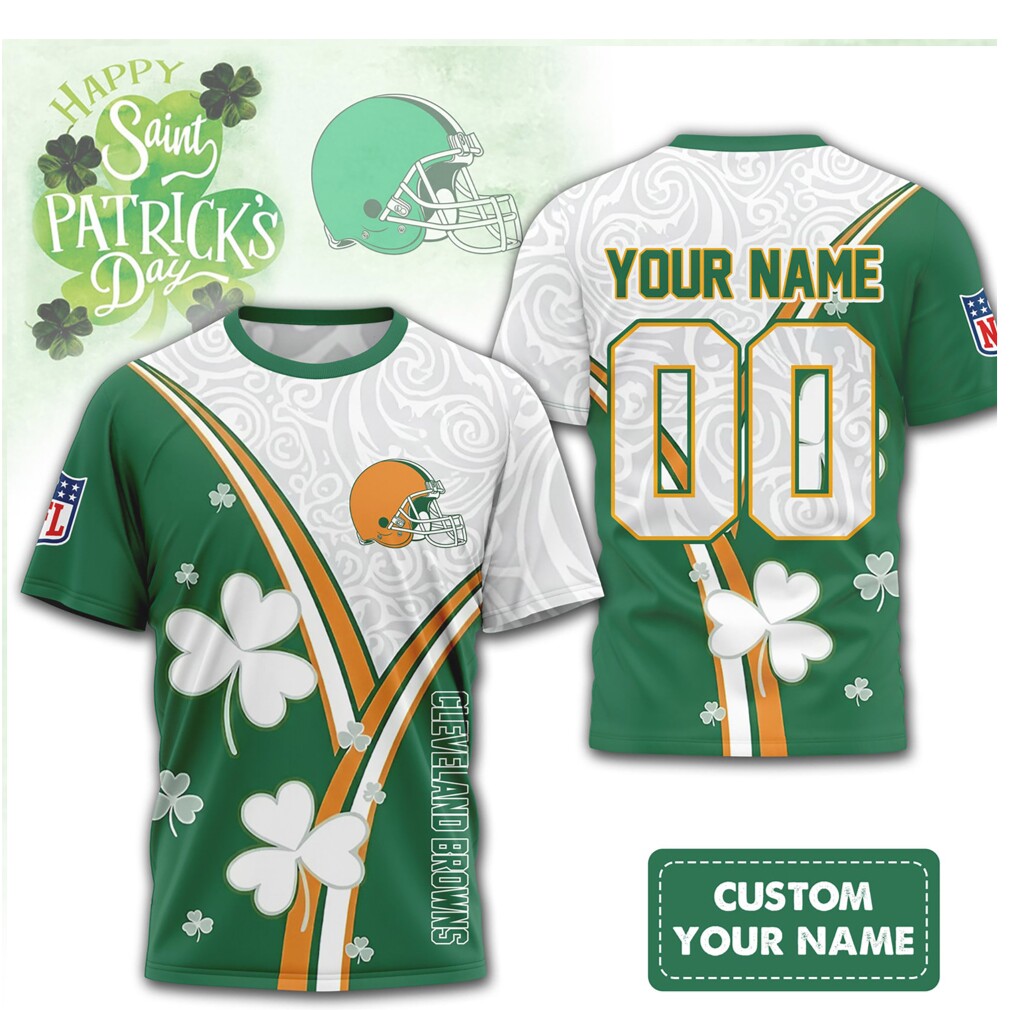 Custom Name Cleveland Browns St. Patrick’s Day Shamrock Football Shirt Custom Name Cleveland Browns St. Patrick’s Day Shamrock Football Shirt