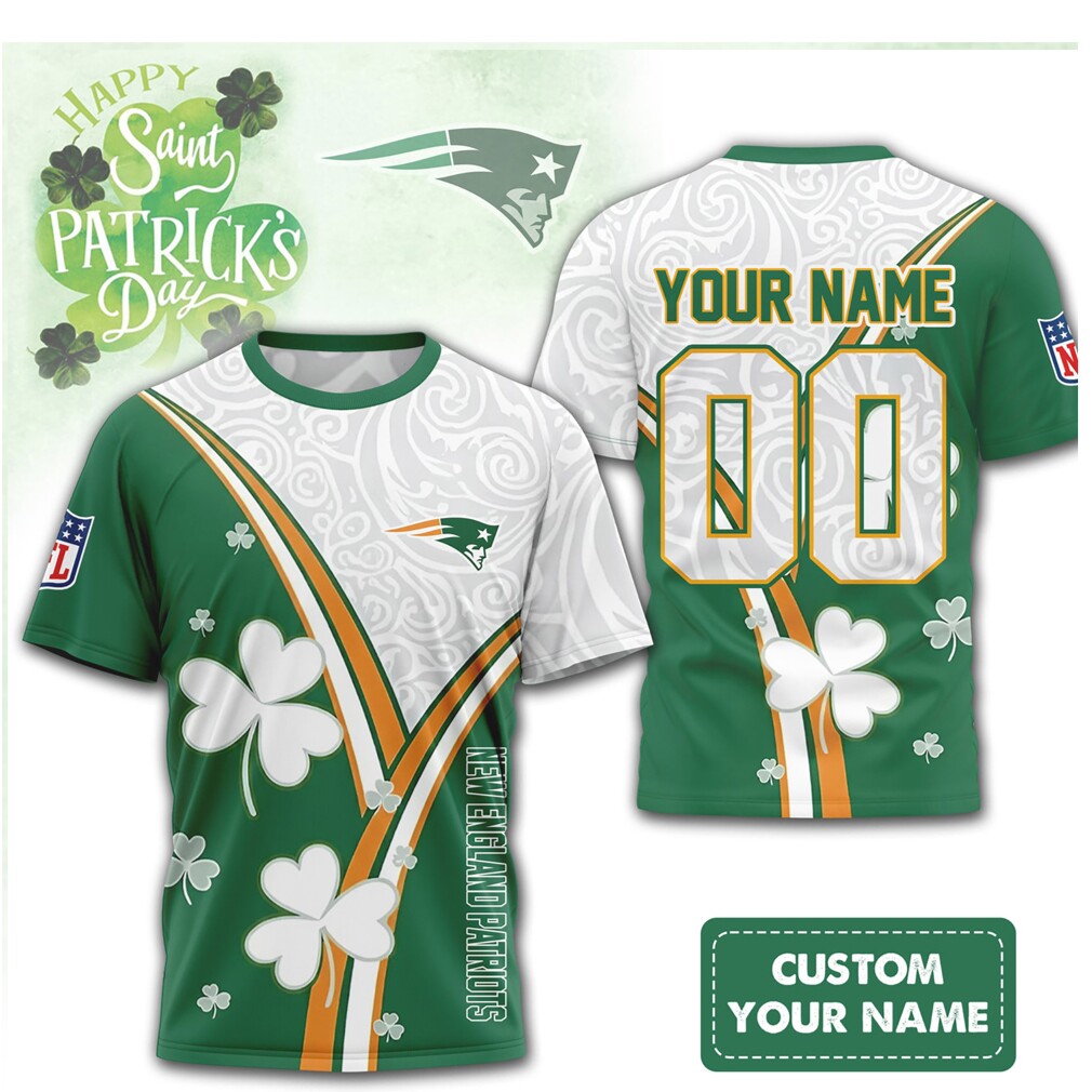Custom Name New England Patriots St. Patrick’s Day Shamrock Football Shirt Custom Name New England Patriots St. Patrick’s Day Shamrock Football Shirt