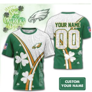 Custom Philadelphia Eagles St. Patrick's Day Clover Personalized Name & Number NFL Shirt
