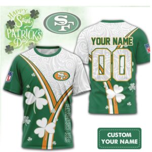 Custom San Francisco 49ers St. Patrick's Day Clover Personalized Name & Number NFL Shirt