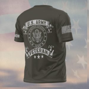 Custom US Army Veteran Eagle Crest Distressed Graphic T Shirt