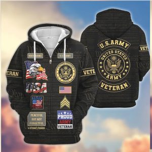 Custom US Army Veteran Peaceful But Not Forgetful 3D Zip Hoodie