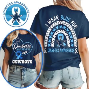 Dallas Cowboys Diabetes Awareness I Wear Blue Diabetes Awareness Navy Blue T Shirt