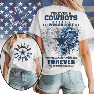 Dallas Cowboys Forever Fan Crystal Heart Win Or Lose Graphic Navy Blue T Shirt
