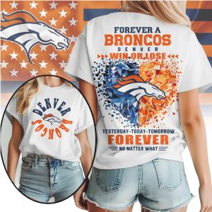 Denver Broncos Forever Fan Crystal Heart Win Or Lose Team Loyalty Orange T Shirt