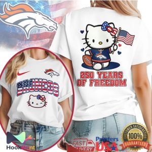 Denver Broncos Hello Kitty 250 Years Of Freedom American Flag NFL T Shirt