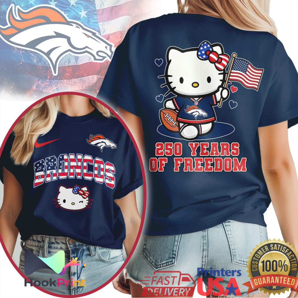 Denver Broncos Hello Kitty 250 Years Of Freedom American Flag NFL T Shirt Denver Broncos Hello Kitty 250 Years Of Freedom American Flag NFL T Shirt
