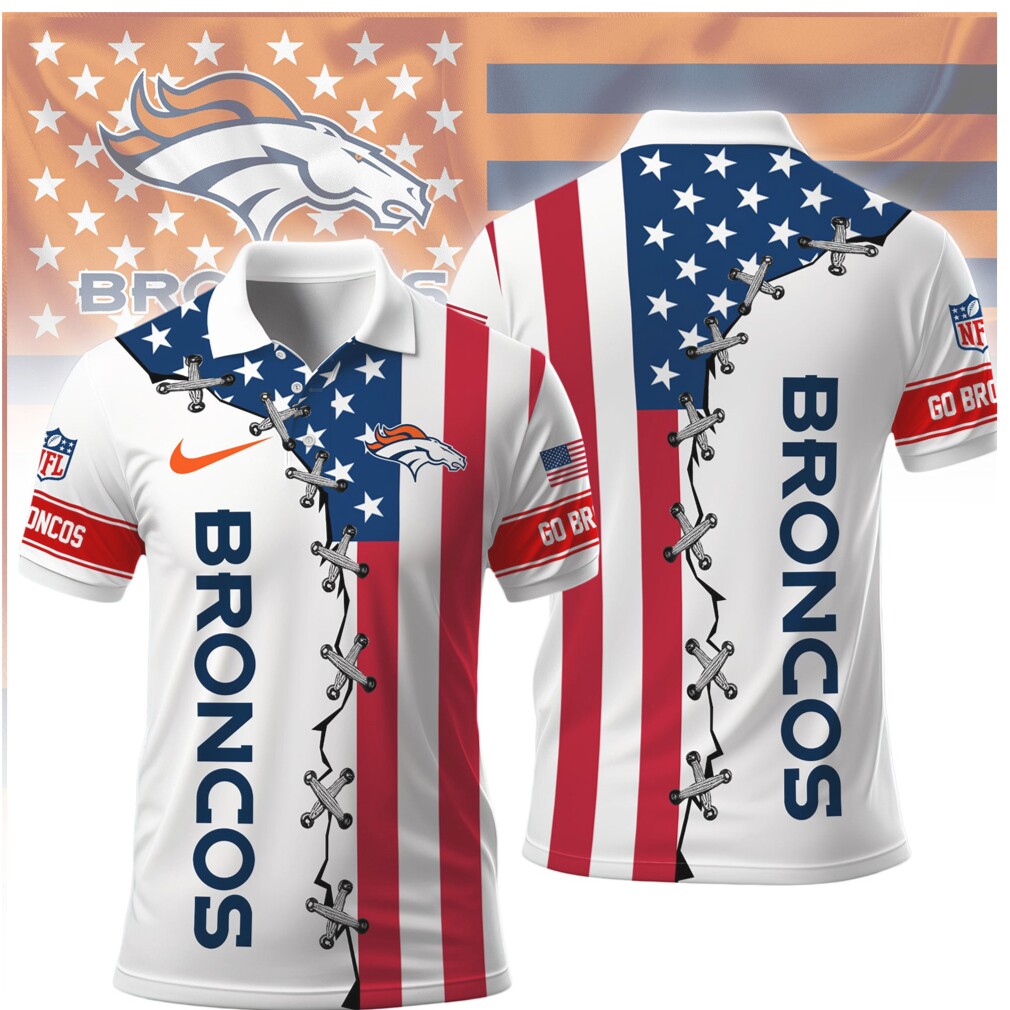 Denver Broncos NFL American Flag Spirit Lace Up Design Polo Denver Broncos NFL American Flag Spirit Lace Up Design Polo