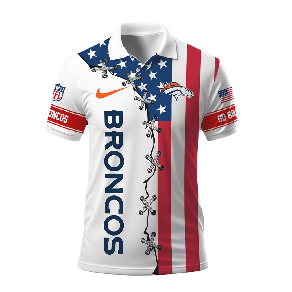 Denver Broncos NFL American Flag Spirit Lace Up Design Polo Denver Broncos NFL American Flag Spirit Lace Up Design Polo