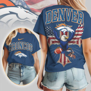 Denver Broncos Patriotic Eagle American Flag Cross NFL Football T Shirt