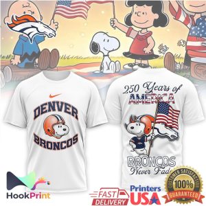 Denver Broncos Snoopy 250 Years of America Patriotic Football T Shirt