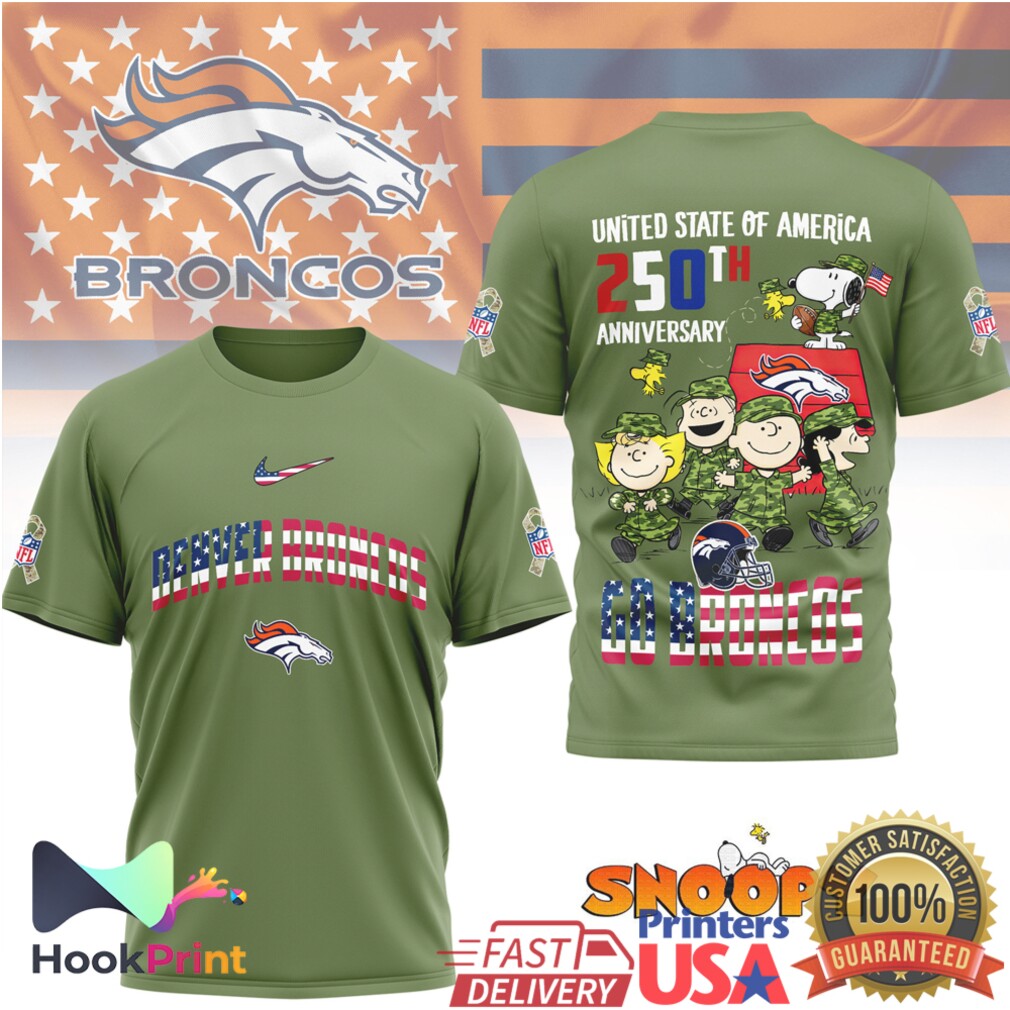Denver Broncos Snoopy 250th Anniversary USA Military Green T Shirt Denver Broncos Snoopy 250th Anniversary USA Military Green T Shirt