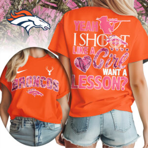 Denver Broncos Yeah I Shoot Like A Girl Pink Camo Hunting NFL Football T Shirt